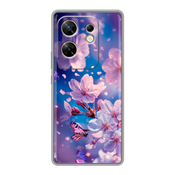 Силиконовый чехол на Infinix Zero 30 4G с принтом цветы бабочки Силиконовый чехол на Infinix Zero 30 4G с принтом цветы бабочки