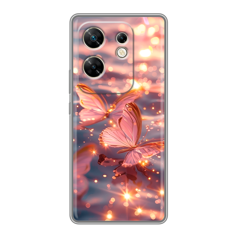 Силиконовый чехол на Infinix Zero 30 4G с принтом бабочки розовые Силиконовый чехол на Infinix Zero 30 4G с принтом бабочки розовые