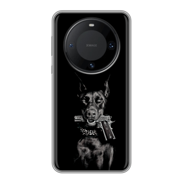 Силиконовый чехол на Huawei Mate 60 Pro с принтом Доберман и пистолет Силиконовый чехол на Huawei Mate 60 Pro с принтом Доберман и пистолет