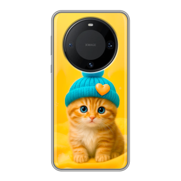 Силиконовый чехол на Huawei Mate 60 Pro с принтом Котенок в шапке Силиконовый чехол на Huawei Mate 60 Pro с принтом Котенок в шапке