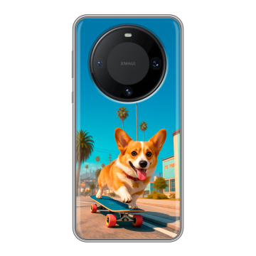 Силиконовый чехол на Huawei Mate 60 Pro с принтом Корги на скейте