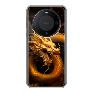Силиконовый чехол на Huawei Mate 60 Pro с принтом Золотой дракон