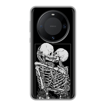 Силиконовый чехол на Huawei Mate 60 Pro с принтом Поцелуй скелетов