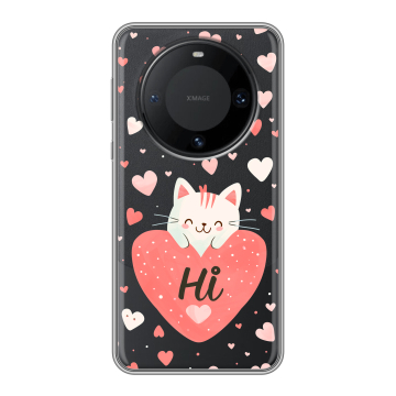 Силиконовый чехол на Huawei Mate 60 Pro с принтом котенок и сердечко Силиконовый чехол на Huawei Mate 60 Pro с принтом котенок и сердечко