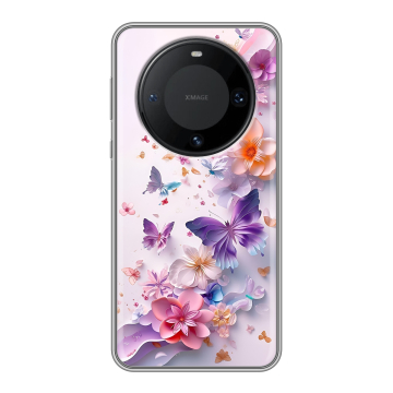 Силиконовый чехол на Huawei Mate 60 Pro с принтом цветы бабочки