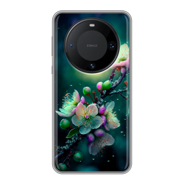 Силиконовый чехол на Huawei Mate 60 Pro с принтом Цветы и мрамор