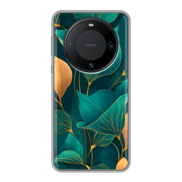 Силиконовый чехол на Huawei Mate 60 Pro с принтом Листья и золото