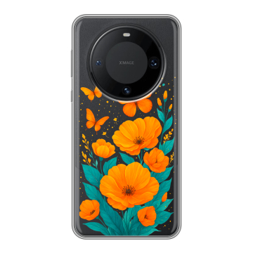 Силиконовый чехол на Huawei Mate 60 Pro с принтом цветы бабочки