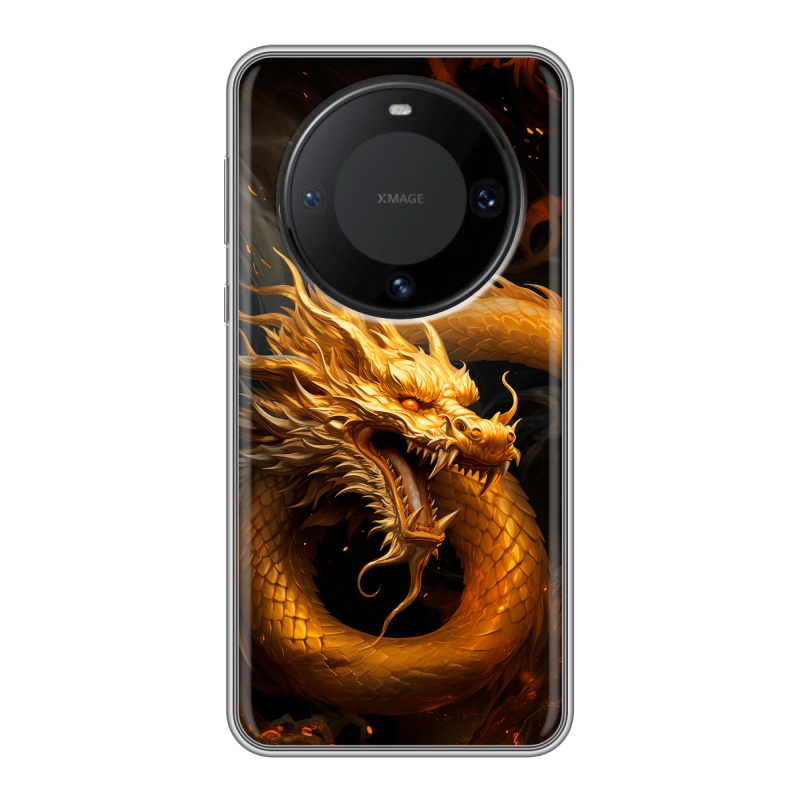 Силиконовый чехол на Huawei Mate 60 Pro с принтом Золотой дракон Силиконовый чехол на Huawei Mate 60 Pro с принтом Золотой дракон