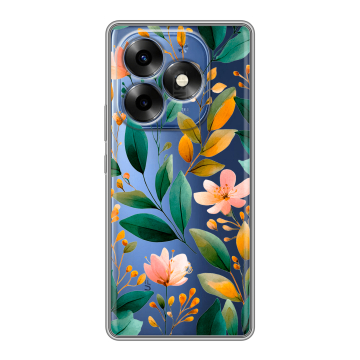 Силиконовый чехол на Itel S23 Plus с принтом Цветы паттерн Силиконовый чехол на Itel S23 Plus с принтом Цветы паттерн
