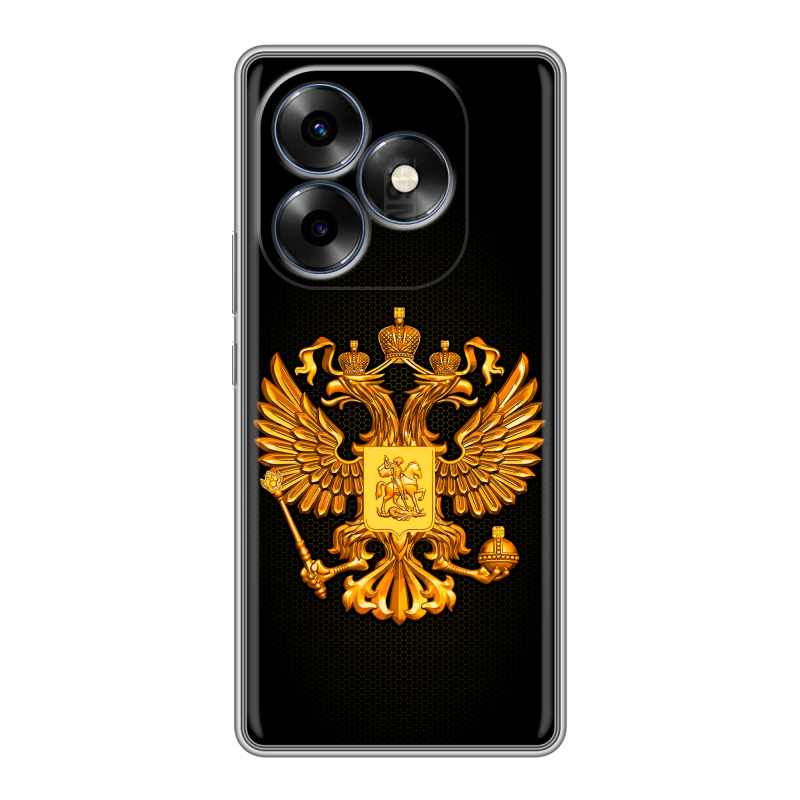 Силиконовый чехол на Itel S23 Plus с принтом Герб России желтый Силиконовый чехол на Itel S23 Plus с принтом Герб России желтый