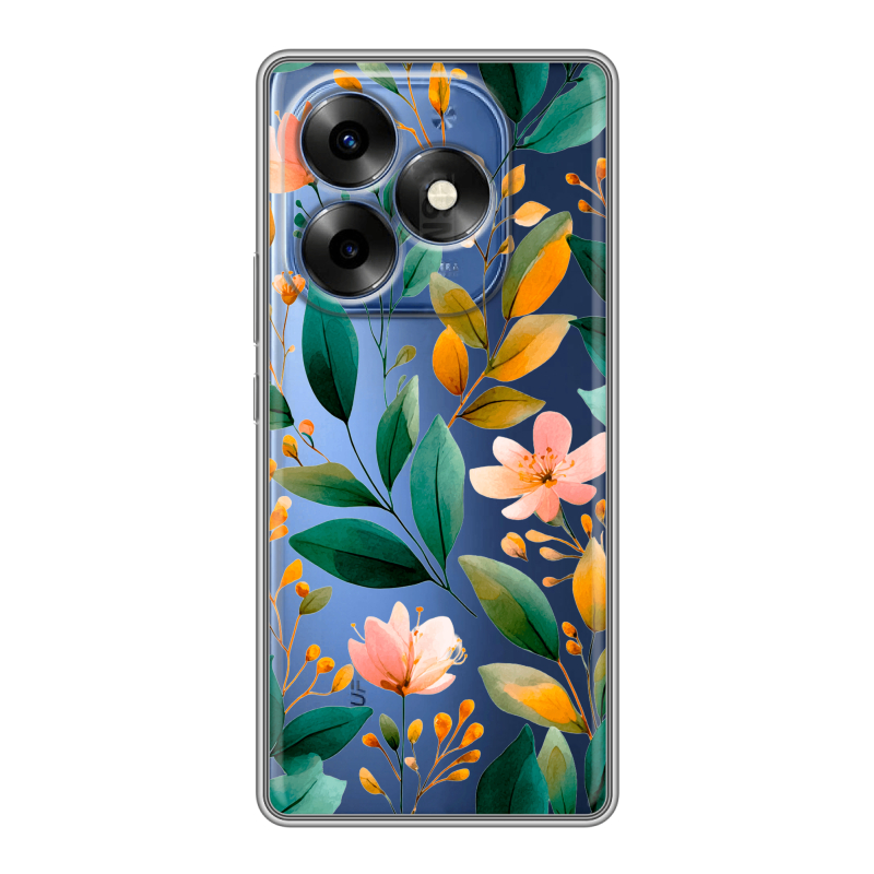 Силиконовый чехол на Itel S23 Plus с принтом Цветы паттерн Силиконовый чехол на Itel S23 Plus с принтом Цветы паттерн