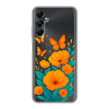 Силиконовый чехол на Samsung Galaxy A05s с принтом цветы бабочки Силиконовый чехол на Samsung Galaxy A05s с принтом цветы бабочки