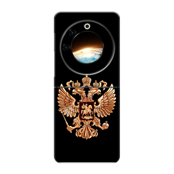 Пластиковый чехол на Tecno Phantom V Flip с принтом Герб России золотой Пластиковый чехол на Tecno Phantom V Flip с принтом Герб России золотой