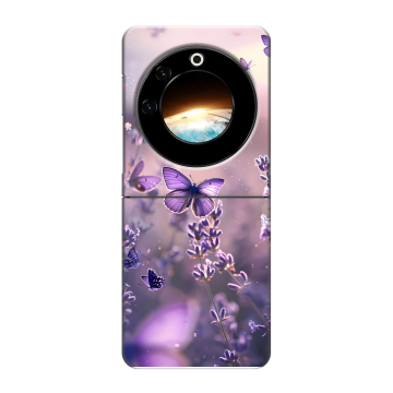 Пластиковый чехол на Tecno Phantom V Flip с принтом бабочки и лаванда