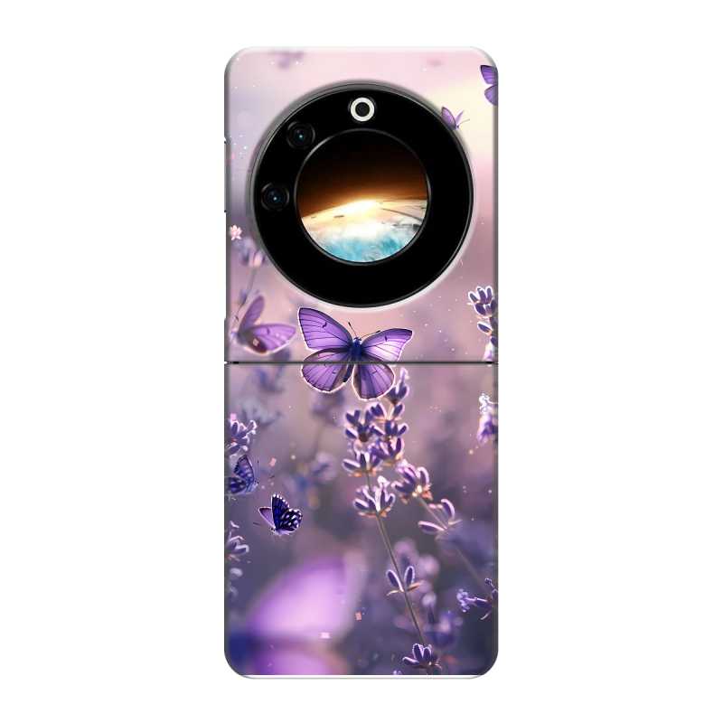 Пластиковый чехол на Tecno Phantom V Flip с принтом бабочки и лаванда Пластиковый чехол на Tecno Phantom V Flip с принтом бабочки и лаванда