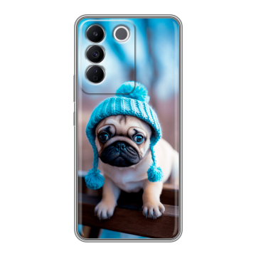 Силиконовый чехол на Vivo T2 с принтом Мопс в шапке