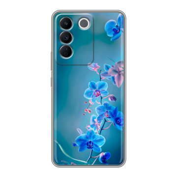 Силиконовый чехол на Vivo T2 с принтом Голубые цветы Силиконовый чехол на Vivo T2 с принтом Голубые цветы