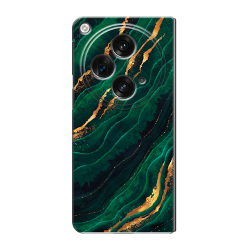 Пластиковый чехол на OPPO Find N3 с принтом Мрамор зеленое золото