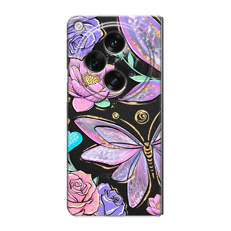 Пластиковый чехол на OPPO Find N3 с принтом Бабочки и цветы Пластиковый чехол на OPPO Find N3 с принтом Бабочки и цветы