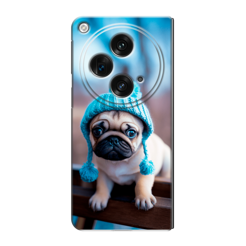 Пластиковый чехол на OPPO Find N3 с принтом Мопс в шапке Пластиковый чехол на OPPO Find N3 с принтом Мопс в шапке
