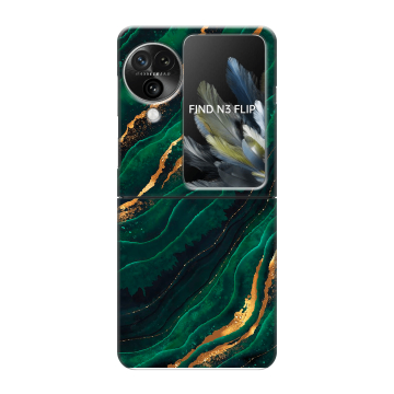 Пластиковый чехол на OPPO Find N3 Flip с принтом Мрамор зеленое золото
