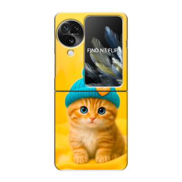 Пластиковый чехол на OPPO Find N3 Flip с принтом Котенок в шапке