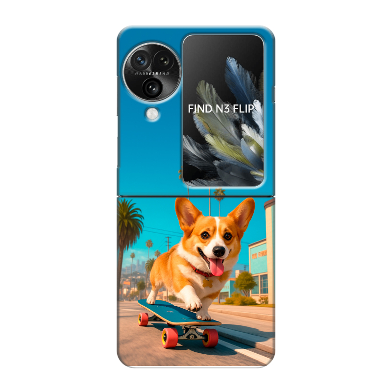 Пластиковый чехол на OPPO Find N3 Flip с принтом Корги на скейте Пластиковый чехол на OPPO Find N3 Flip с принтом Корги на скейте