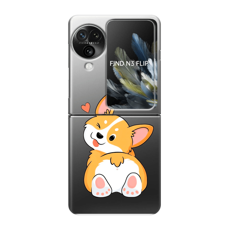 Пластиковый чехол на OPPO Find N3 Flip с принтом Корги Пластиковый чехол на OPPO Find N3 Flip с принтом Корги