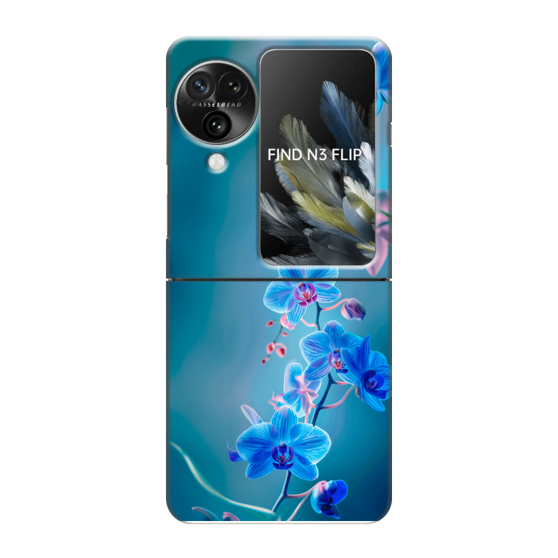 Пластиковый чехол на OPPO Find N3 Flip с принтом Голубые цветы Пластиковый чехол на OPPO Find N3 Flip с принтом Голубые цветы