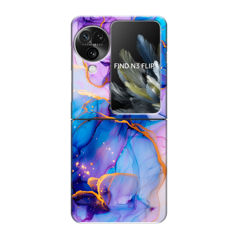 Пластиковый чехол на OPPO Find N3 Flip с принтом синий мрамор Пластиковый чехол на OPPO Find N3 Flip с принтом синий мрамор