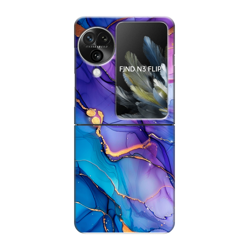 Пластиковый чехол на OPPO Find N3 Flip с принтом синий мрамор Пластиковый чехол на OPPO Find N3 Flip с принтом синий мрамор