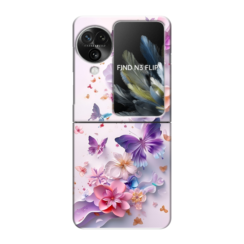 Пластиковый чехол на OPPO Find N3 Flip с принтом цветы бабочки Пластиковый чехол на OPPO Find N3 Flip с принтом цветы бабочки
