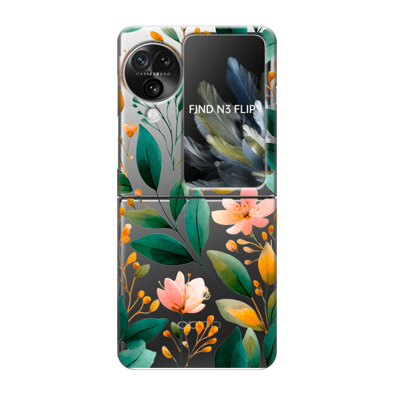 Пластиковый чехол на OPPO Find N3 Flip с принтом Цветы паттерн Пластиковый чехол на OPPO Find N3 Flip с принтом Цветы паттерн