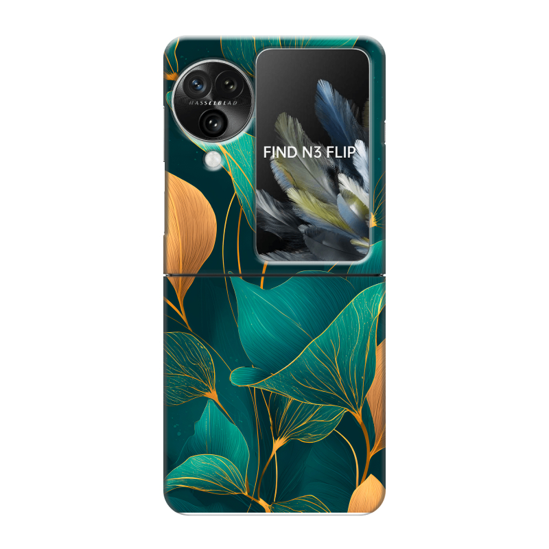 Пластиковый чехол на OPPO Find N3 Flip с принтом Листья и золото Пластиковый чехол на OPPO Find N3 Flip с принтом Листья и золото