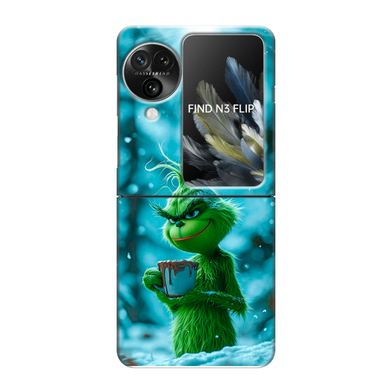 Пластиковый чехол на OPPO Find N3 Flip с принтом Новый год гринч Пластиковый чехол на OPPO Find N3 Flip с принтом Новый год гринч