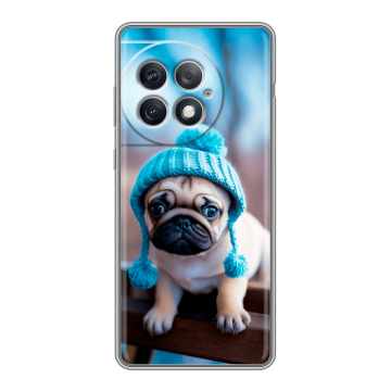 Силиконовый чехол на OnePlus Ace 2 Pro с принтом Мопс в шапке Силиконовый чехол на OnePlus Ace 2 Pro с принтом Мопс в шапке