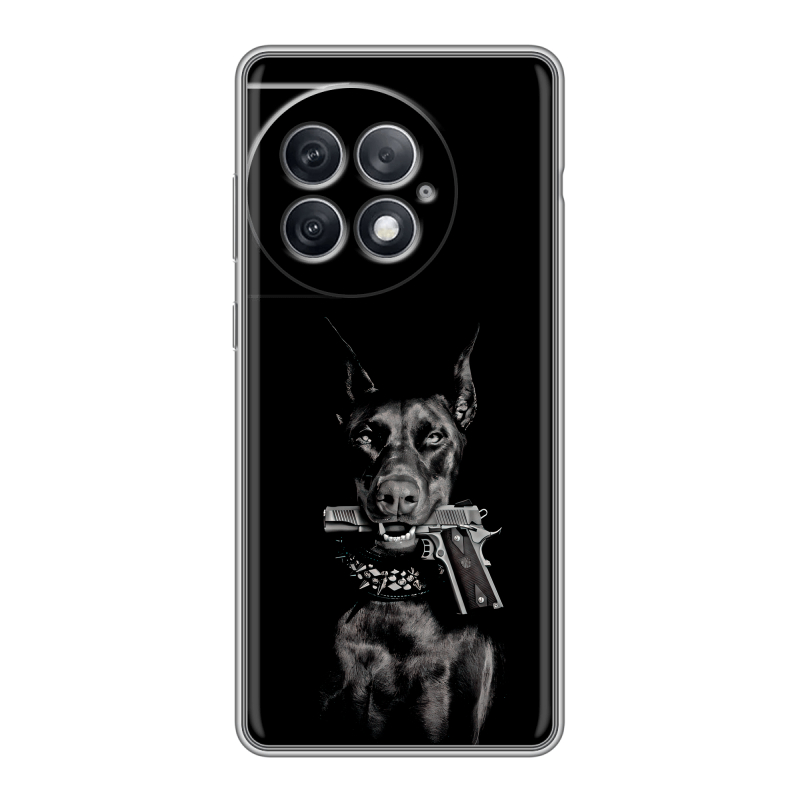 Силиконовый чехол на OnePlus Ace 2 Pro с принтом Доберман и пистолет Силиконовый чехол на OnePlus Ace 2 Pro с принтом Доберман и пистолет