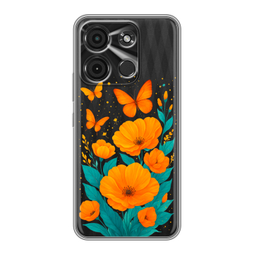 Силиконовый чехол на Itel A60s с принтом цветы бабочки