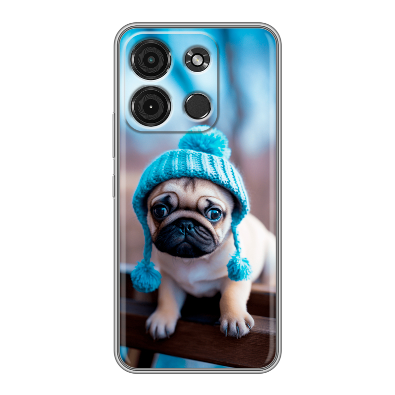 Силиконовый чехол на Itel A60s с принтом Мопс в шапке Силиконовый чехол на Itel A60s с принтом Мопс в шапке
