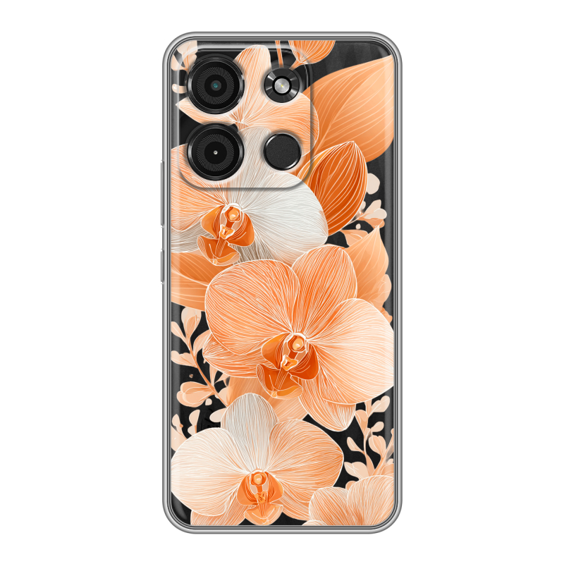 Силиконовый чехол на Itel A60s с принтом Бежевые цветы Силиконовый чехол на Itel A60s с принтом Бежевые цветы