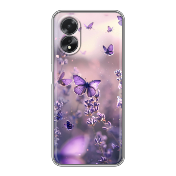 Силиконовый чехол на OPPO A18 с принтом бабочки и лаванда Силиконовый чехол на OPPO A18 с принтом бабочки и лаванда
