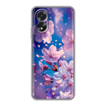 Силиконовый чехол на OPPO A18 с принтом цветы бабочки Силиконовый чехол на OPPO A18 с принтом цветы бабочки
