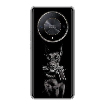 Силиконовый чехол на Huawei Honor X9b с принтом Доберман и пистолет Силиконовый чехол на Huawei Honor X9b с принтом Доберман и пистолет