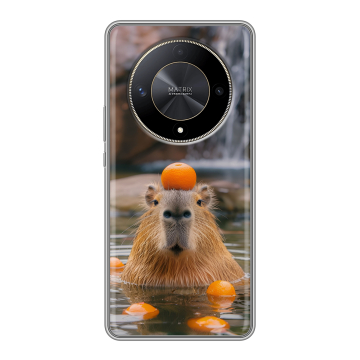 Силиконовый чехол на Huawei Honor X9b с принтом Капибара с апельсином