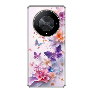 Силиконовый чехол на Huawei Honor X9b с принтом цветы бабочки Силиконовый чехол на Huawei Honor X9b с принтом цветы бабочки