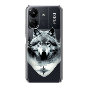 Силиконовый чехол на Xiaomi Poco C65 с принтом Волк в лесу Силиконовый чехол на Xiaomi Poco C65 с принтом Волк в лесу