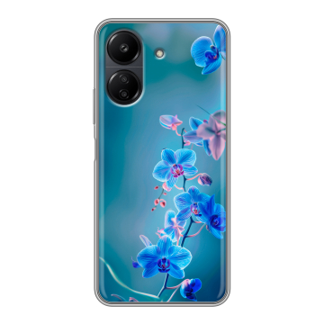 Силиконовый чехол на Xiaomi Poco C65 с принтом Голубые цветы