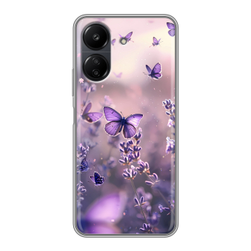 Силиконовый чехол на Xiaomi Poco C65 с принтом бабочки и лаванда