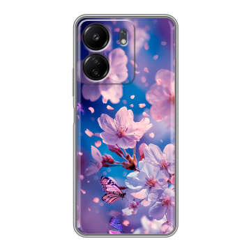 Силиконовый чехол на Xiaomi Poco C65 с принтом цветы бабочки Силиконовый чехол на Xiaomi Poco C65 с принтом цветы бабочки